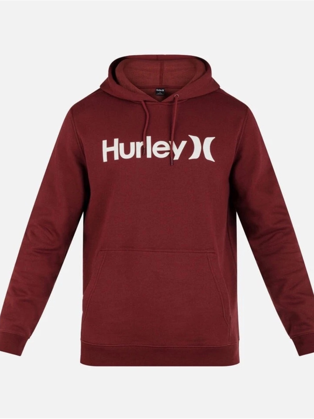 Hurley Men's Burgundy Fleece Pullover Hoodie with White Logo Size L